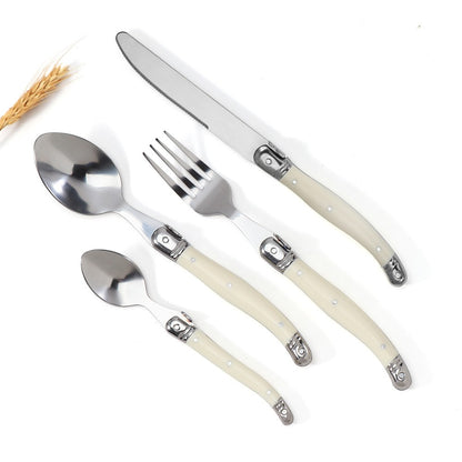 Conjunto de 4 Garfos, Facas e Colheres de Bife Jaswehome Laguiole, Acabamento Espelhado, Aço Inoxidável Coreano, Talheres de Prata
