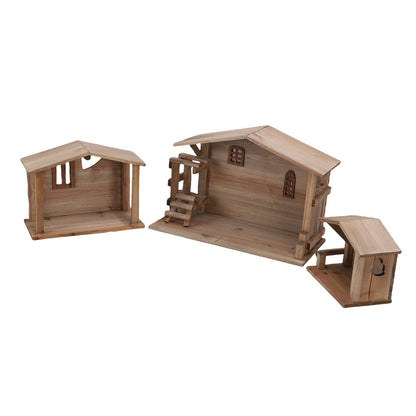 Wooden Christmas Stable Decor - Solid Wood Rustic Stackable House Ornament for Tabletop, Fireplace, Kitchen & Holiday DIY