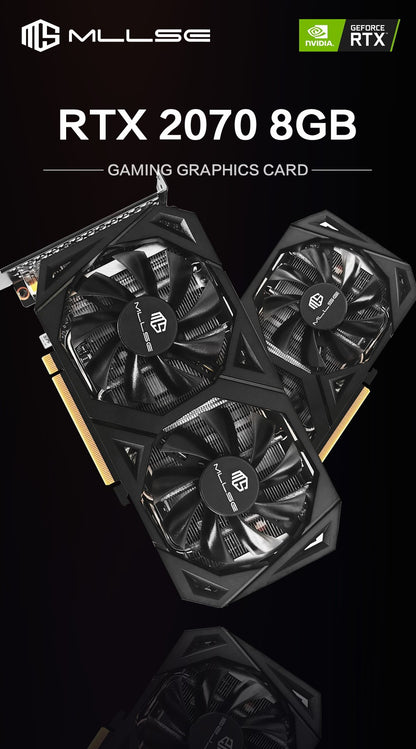 Mllse RTX 2070 8GB Placa de Vídeo Placa Gráfica GDDR6 256Bit PCIE PCI-E3.0 16X 1470MHz 2304 unidades DP*3 rtx 2070 8G Gaming