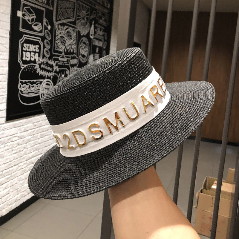 Bucket hat letters summer ladies bucket hat sun hat ladies straw hat fedora hat European men and women hat letters