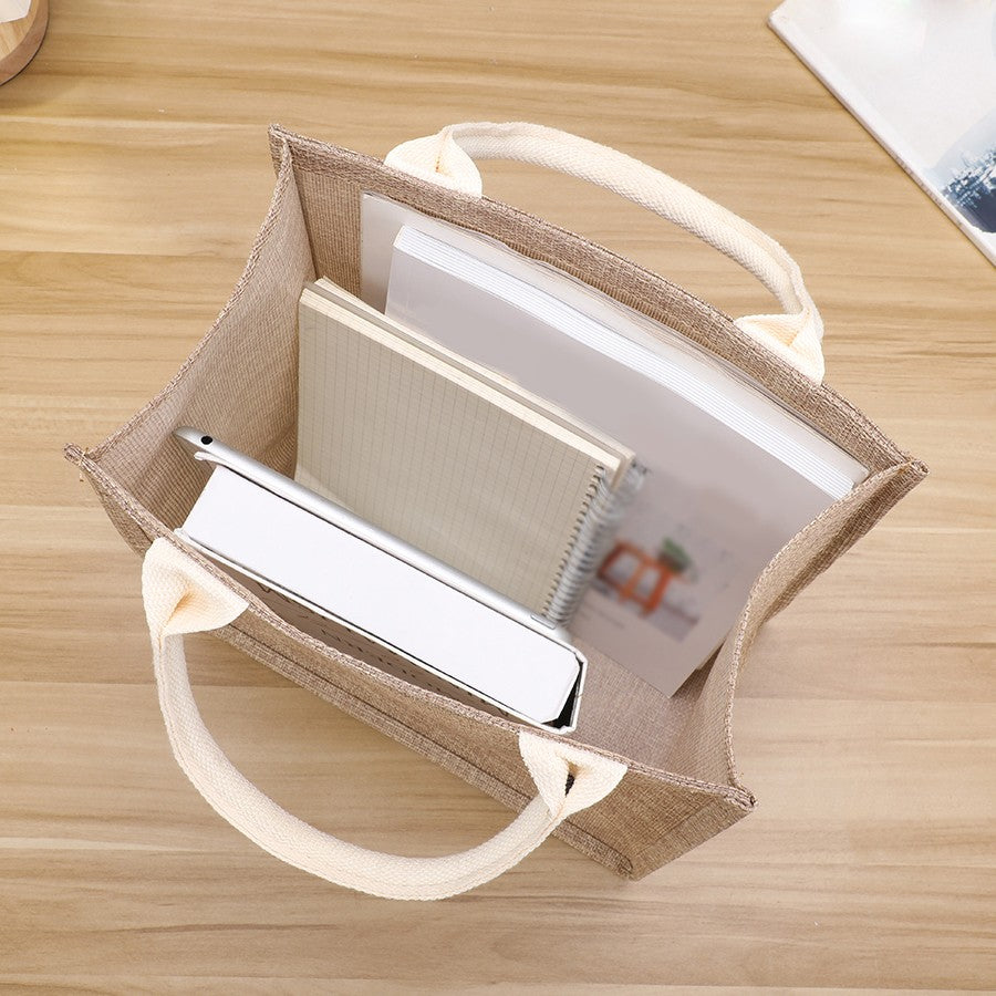 Pure Color Retro Faux Hemp Large Capacity Ladies Tote Reusable Lined Waterproof Travel Portable Beach Handbag