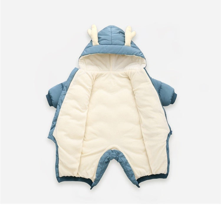 OLEKID 2025 Baby Winter Snowsuit Plus Velvet Thick Baby Boys Jumpsuit 0-2 Years Newborn Romper Baby Girls Overalls Toddler Coat