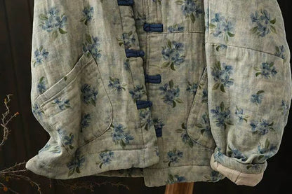 Johnature Vintage Buckle Floral Print Chinese Style Parkas 2025 Woman Winter New Long Sleeves Loose Single Breasted Parkas
