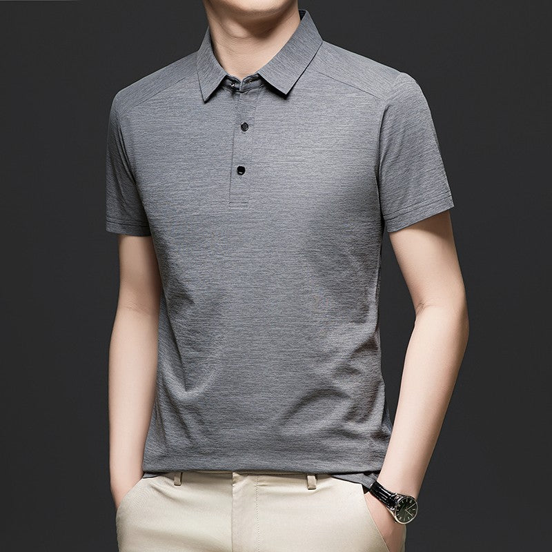 Summer business breathable short sleeved polo shirt with collar top, 2025 new item solid color collar short sleeved shirt