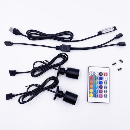 RGB Led Spotlight USB 5V Dimmable Colour Mini Ceiling Spot 1W 3W Showcase Pattern Showcase Light Room Decor 1 to 4 Remote Set
