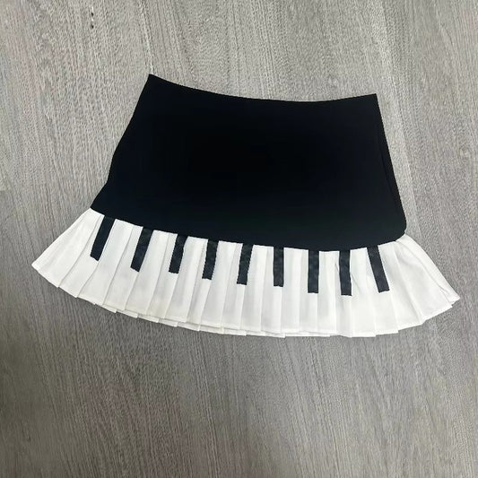 Spring Black White Spliced Women Short Skirt Y2k Slim Design Harajuku Mini Skirt Female Empire Korea Style Chic Piano Skirt