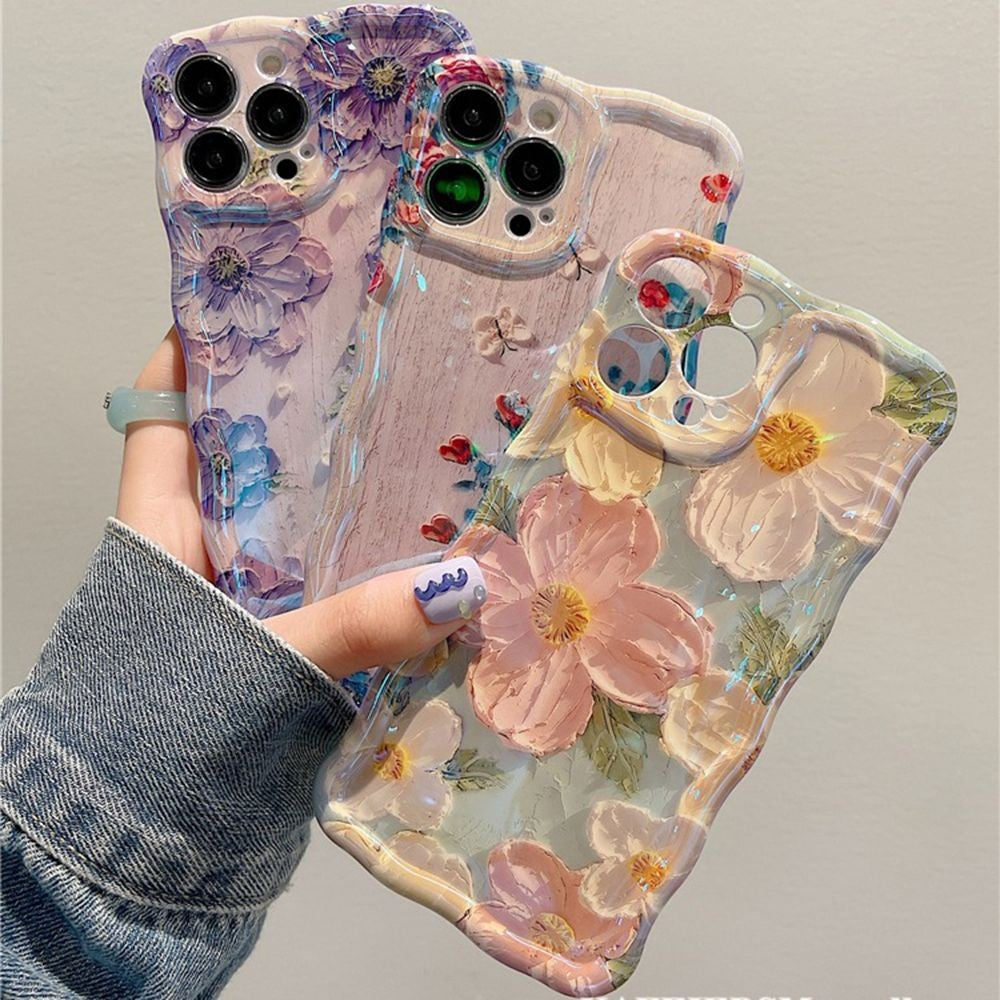 Capa de Celular Pintura a Óleo Retrô Para iPhone 14 ProMax 15 13 12 16 Pro Capa de Silicone Luxuosa com Estampa de Flor à Prova de Choque Decoração Artística