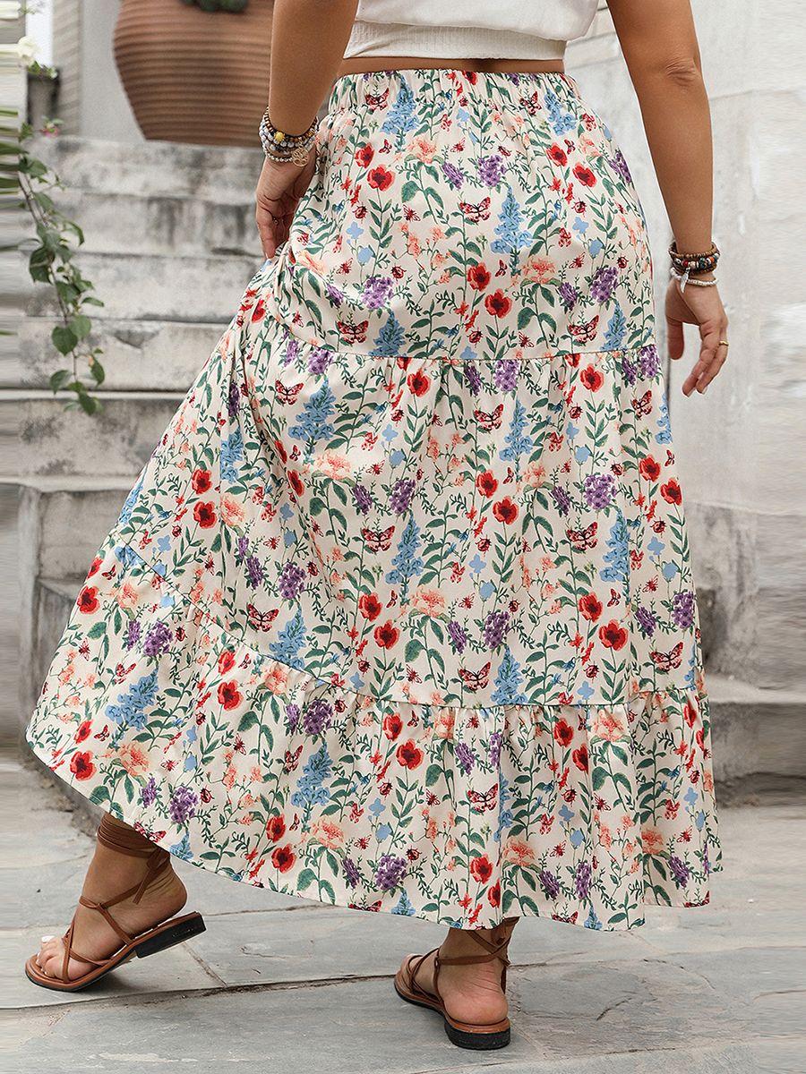Women s Vintage Boho Style Maxi Skirt with Elastic Waistband Flowy Floral Print Summer Skirt for Casual Daily Wear