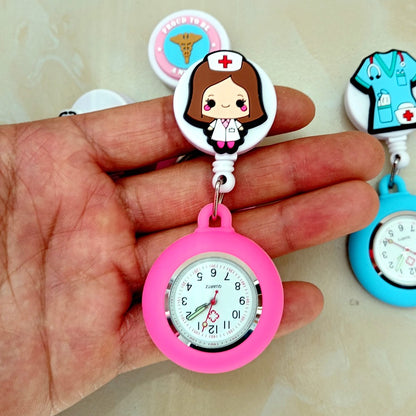 Lovely Hospital Medical Nurse Doctor Icons Cartoon FOB Pocket Watches Fashion Accessories Unisex Women Mens Clip Hang Clock Gift