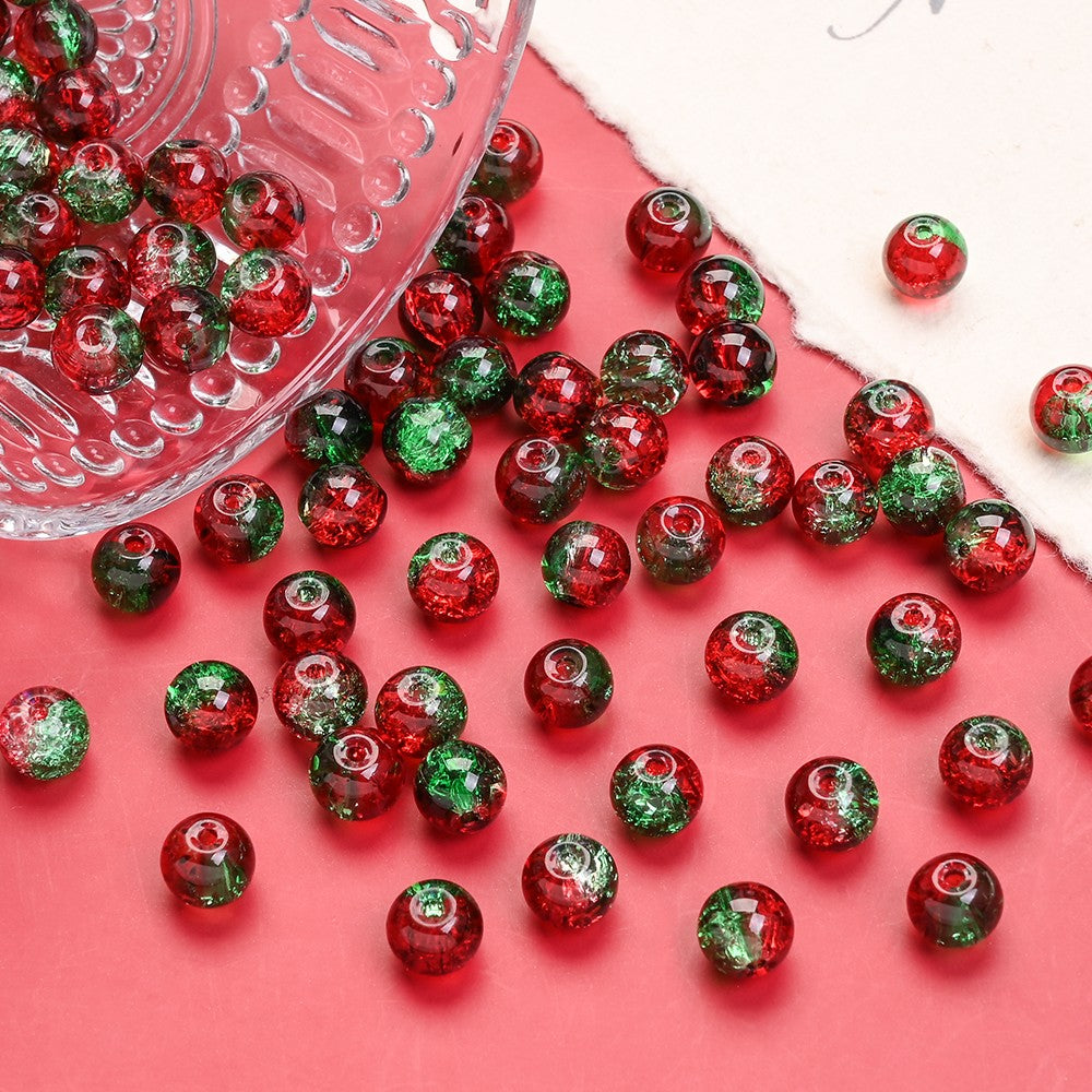 100pcs 8mm Christmas Crystal Glass Crack Beads Red and Green Gradient Spacer Beads for DIY Bracelet Necklace Jewelry Making