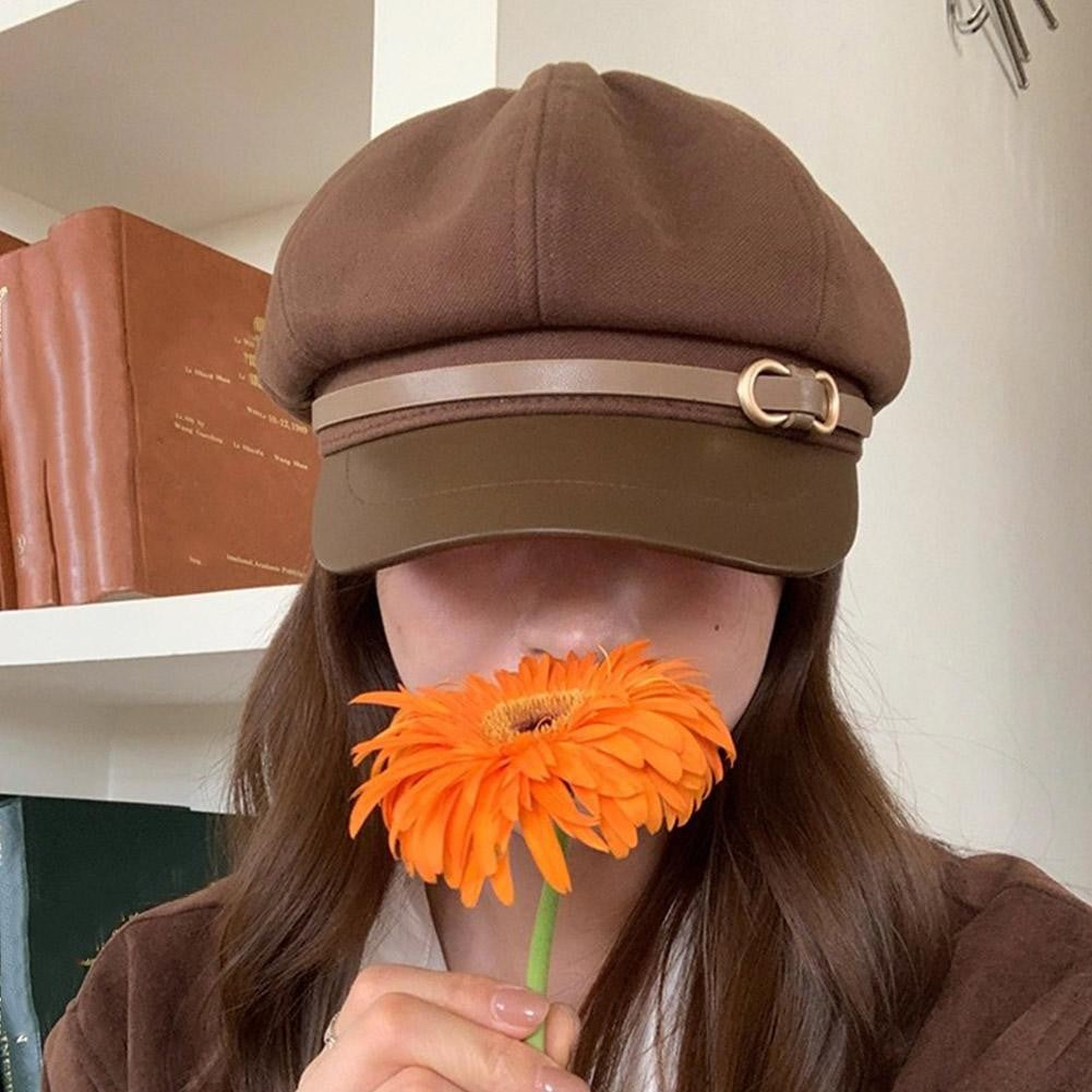 Retro British Style Beret for Women, Versatile Octagonal Newsboy Cap for Big Head Circumference Spring Autumn Hat