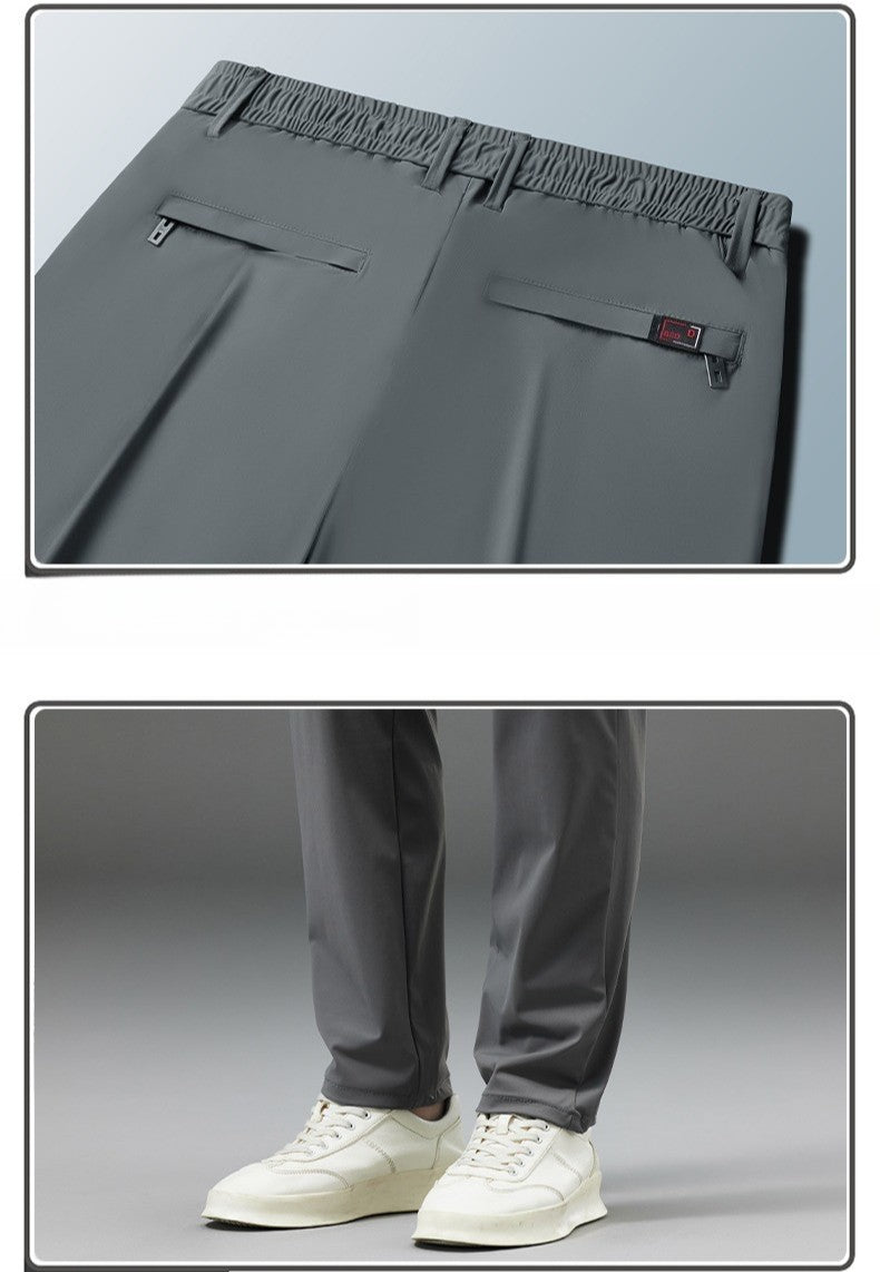 Summer New Men's Ice Silk Pants Korean Y2K All Match Elastic Sweatpants Office Business Casual Fashion Straight Suit Trousers