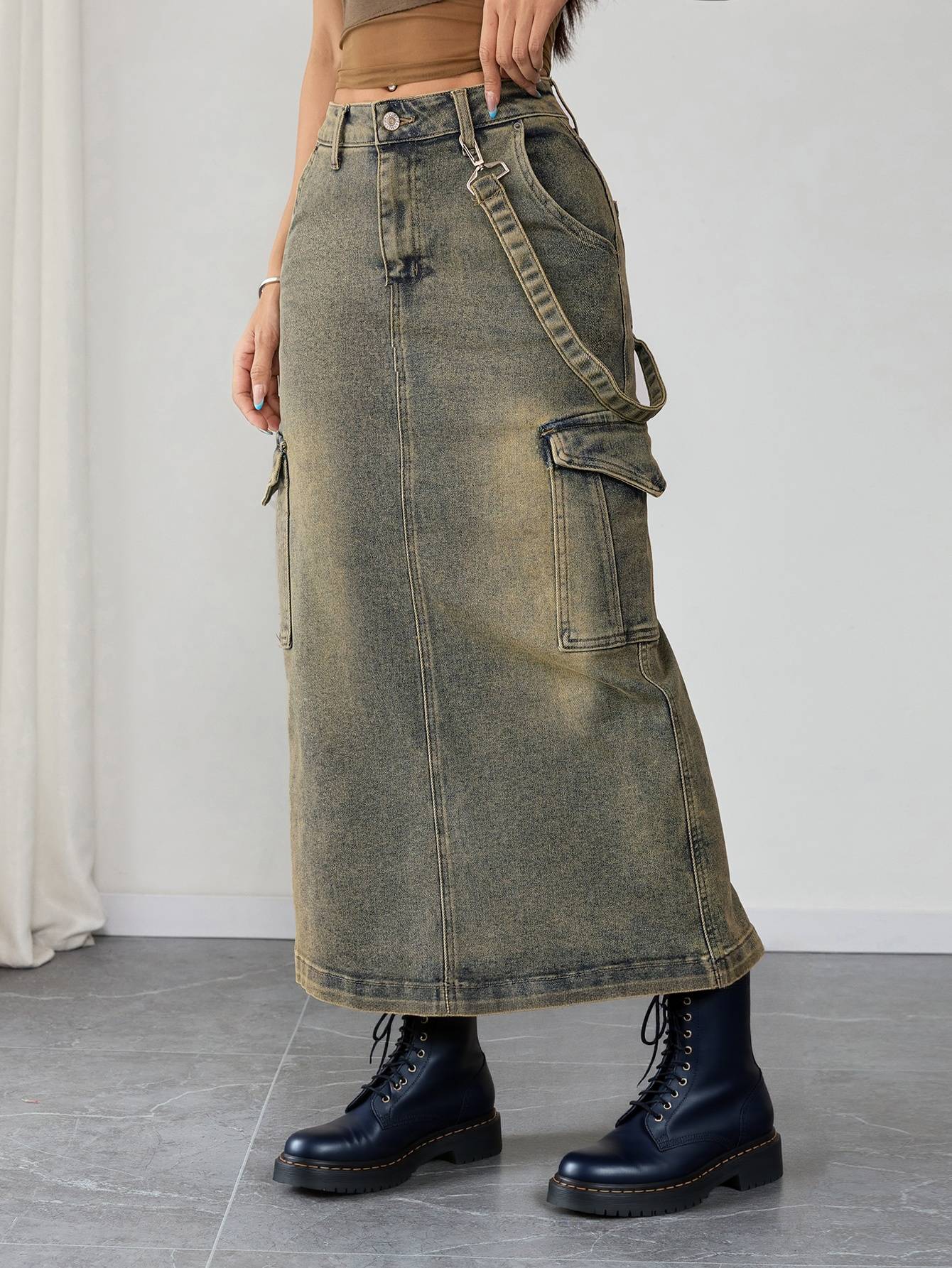 Modern Office Style Women's Denim Maxi Skirt High Waist Long Jean Pants Minimalist Workwear Fashion Clothing
