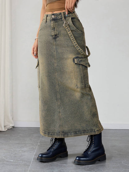 Modern Office Style Women's Denim Maxi Skirt High Waist Long Jean Pants Minimalist Workwear Fashion Clothing