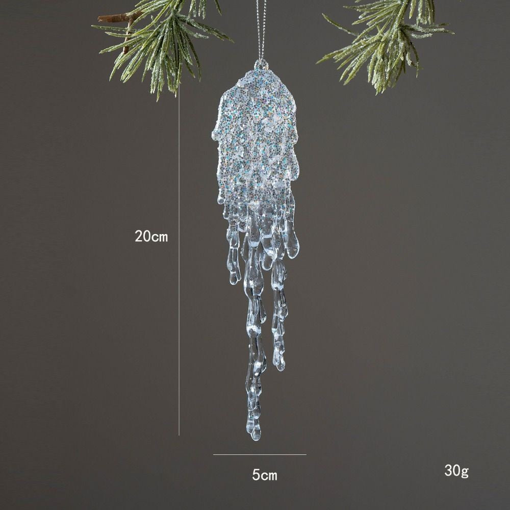 High Quality Crystal Clear Christmas Tree Ornaments Acrylic Glitter Icicle Decorations Transparent Hanging Party Holiday Decor