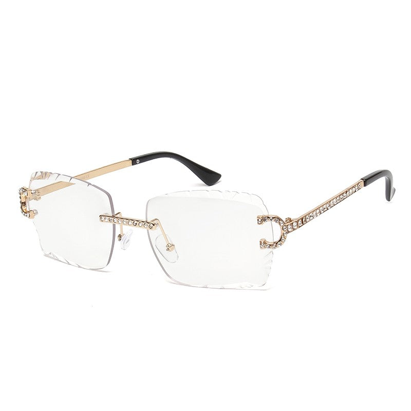 Fashion Rimless Square Sunglasses Vintage Diamond Brand Design Cut Lens Sun Glasses Men Women Metal Frame Luxury UV400 Eyewear