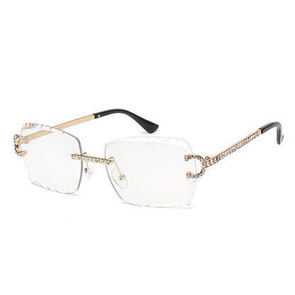 Fashion Rimless Square Sunglasses Vintage Diamond Brand Design Cut Lens Sun Glasses Men Women Metal Frame Luxury UV400 Eyewear
