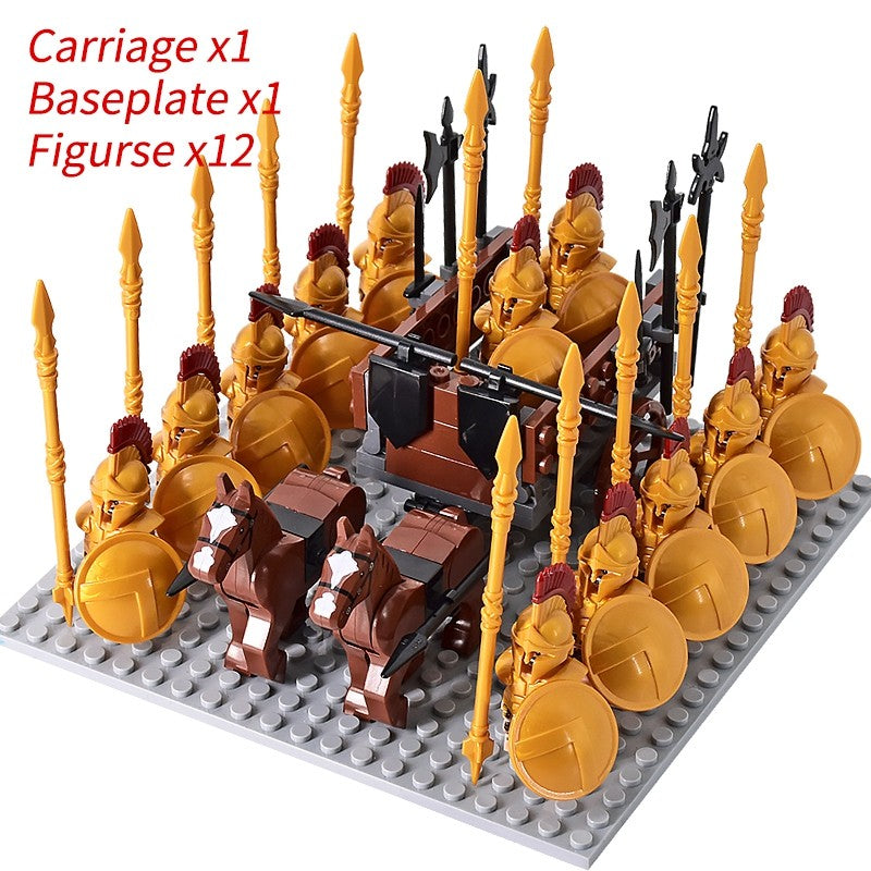 Castelo Medieval Cavaleiros Guerreiros Espartanos Cruzados Legião Romana Infantaria Cavalo de Guerra Carruagem Blocos de Montar Brinquedo de Figuras