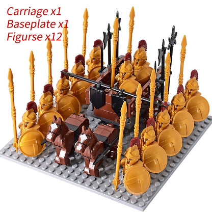 Castelo Medieval Cavaleiros Guerreiros Espartanos Cruzados Legião Romana Infantaria Cavalo de Guerra Carruagem Blocos de Montar Brinquedo de Figuras