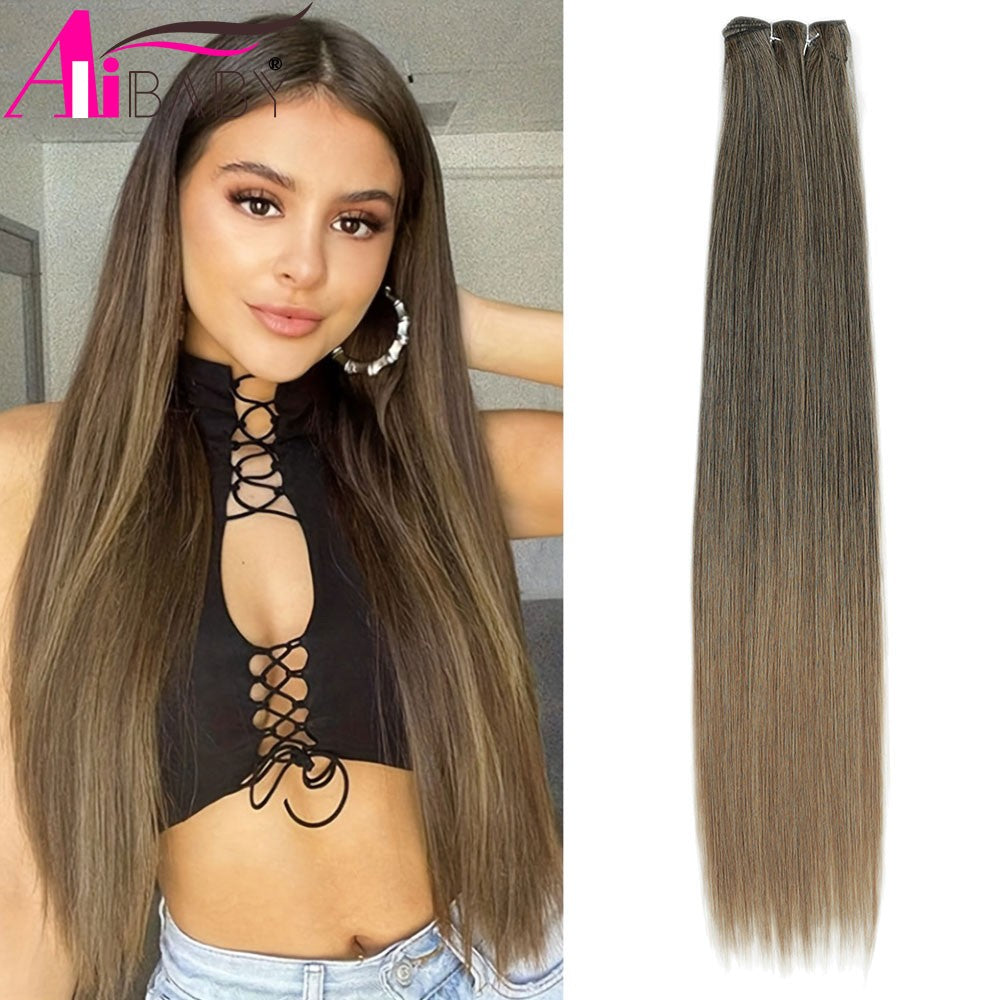 Alibaby Extensões de Cabelo Liso Ombré Tecelagem 26 Polegadas Cabelo Sintético Liso Longo Pacotes Cheios até as Pontas 150g