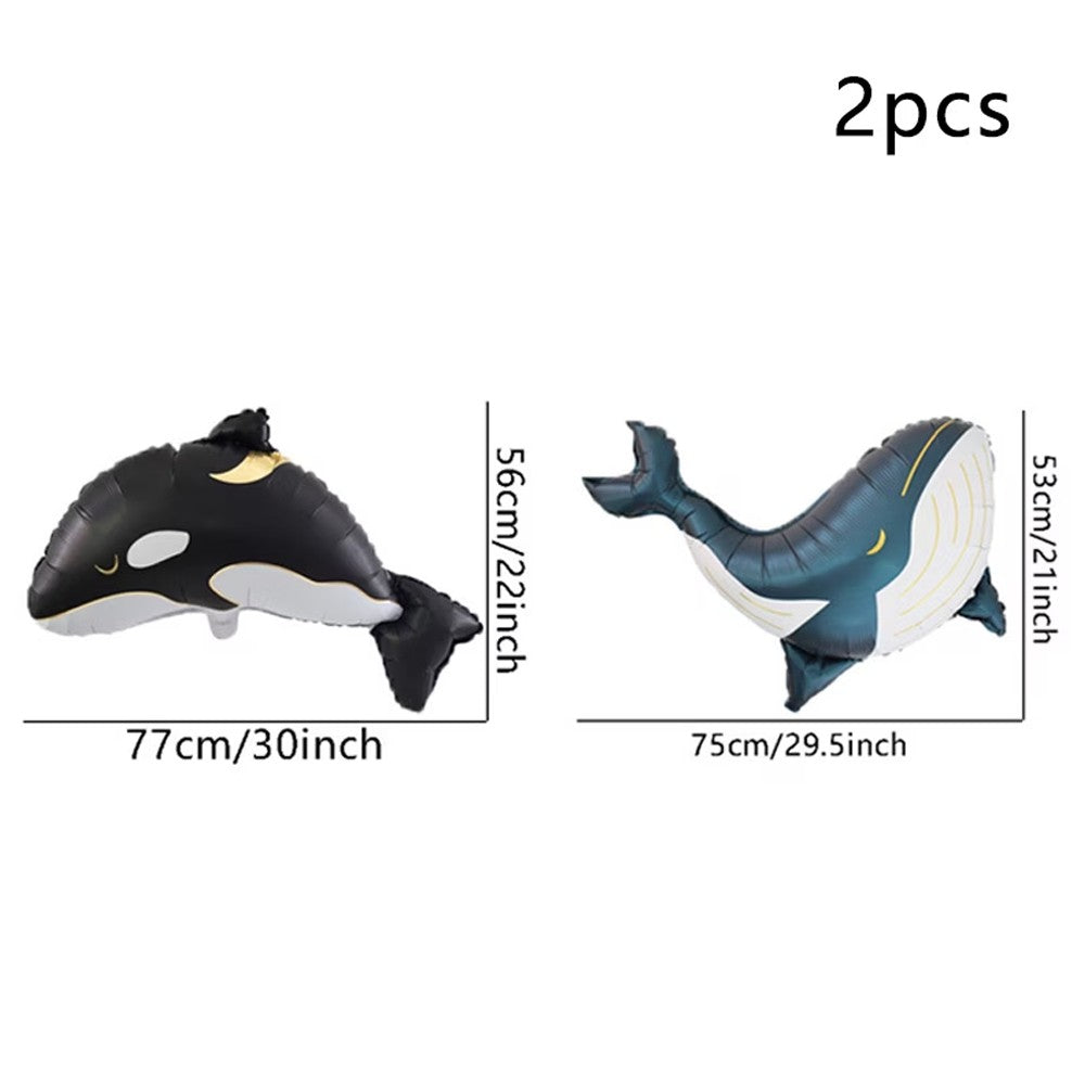 2 Blue/Black Whale Foil Balloons, Birthday Party Atmosphere Decoration, Ocean-Themed Event Gift Props, Indoor and Outdoor Room D