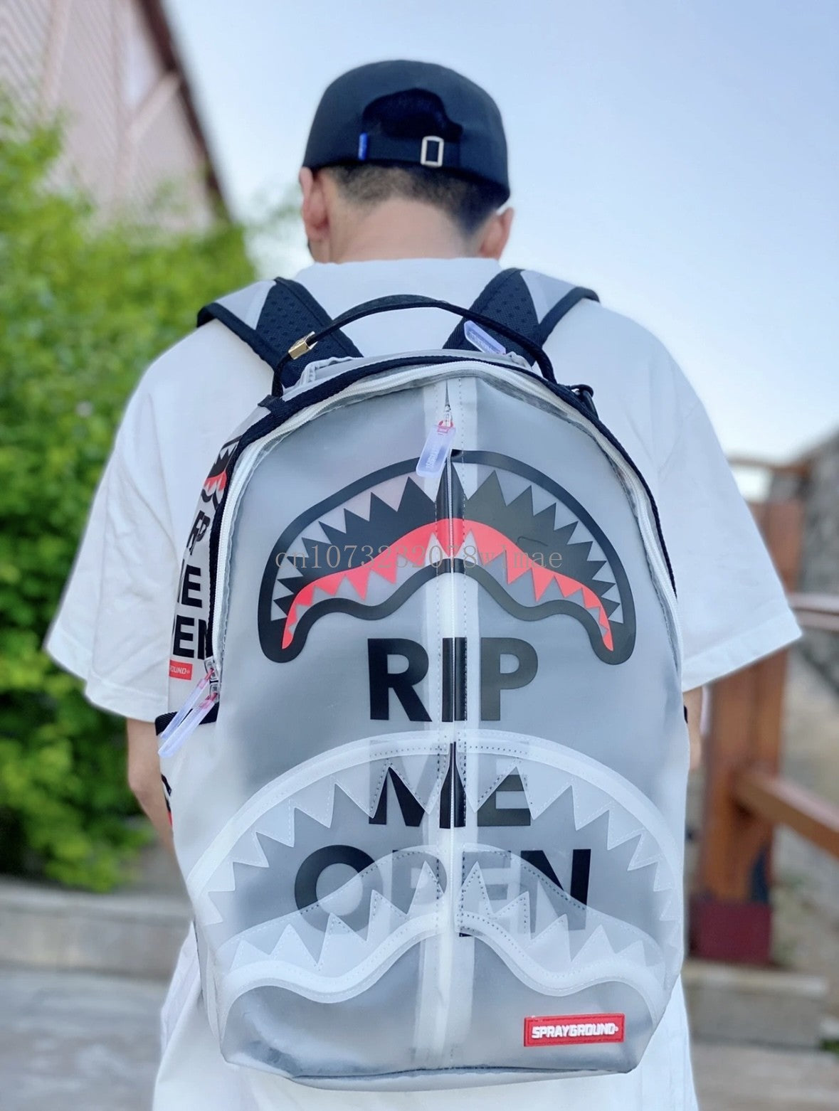 Fashion Shark Letter Transparent Backpack Men Sport Waterproof PVC Clear Plastic Schoolbag Casual Street Large Capacity Rucksack