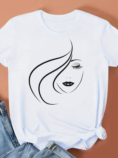 Beautiful woman  printed T-shirt, pure cotton, soft, women wear different beauty