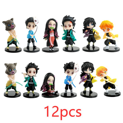 Conjunto 12 Peças Kimetsu No Yaiba Mini Bonecos PVC Q Posket Figura Demon Slayer Decoração de Mesa