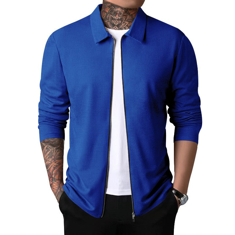 2024Summer Popular Waffle Outdoor Polo Collar Jacket Men's Coat Nick Garment Casual Sports Zipper Cardigan Long Sleeve Coat