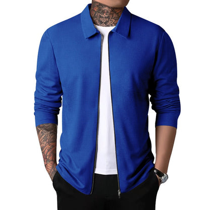 2024Summer Popular Waffle Outdoor Polo Collar Jacket Men's Coat Nick Garment Casual Sports Zipper Cardigan Long Sleeve Coat