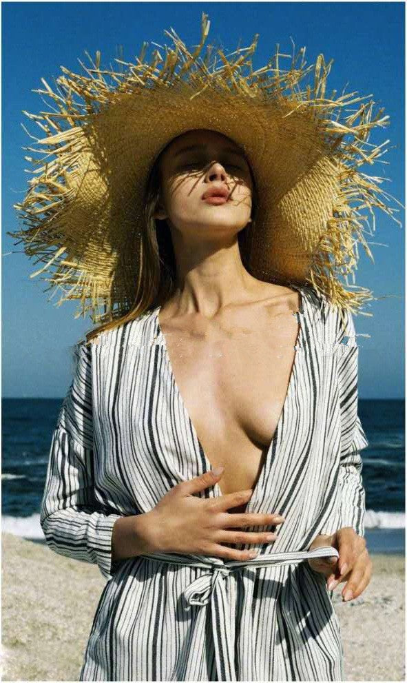 WZCX Feito à Mão Borla Feminina Chapéus de Sol de Palha Aba Larga Grande Chapéu de Palha Natural de Ráfia Panamá Praia Chapéus de Sol Para Feriado