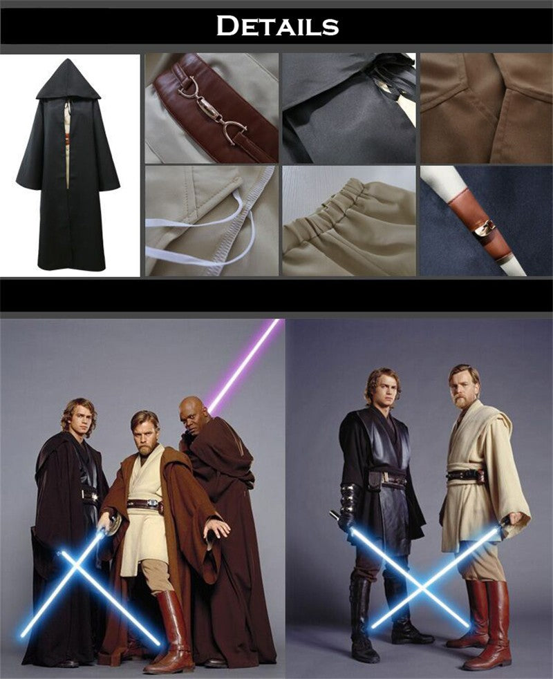 Wars Anakin Jedi Knight Cosplay Costume Hood Cape Anime Classic Movie For Men Women Halloween Fancy Brown