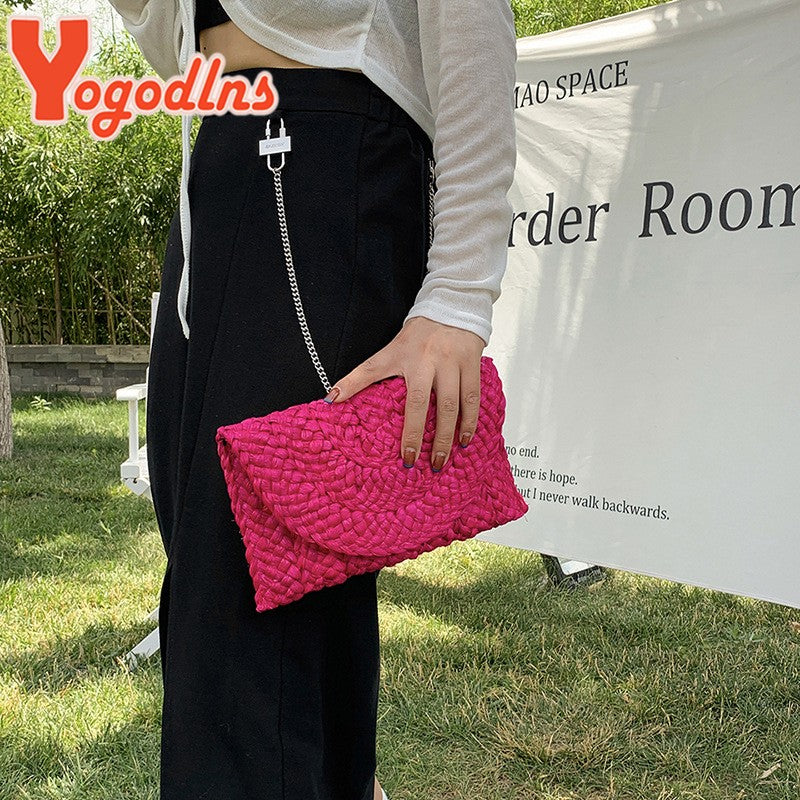 Yogodlns Corn Husk Weave Dinner Clutch Bag Women's Fashion Simple Straw Large Purse Woman Summer Casual Vacation Ladies Wallet