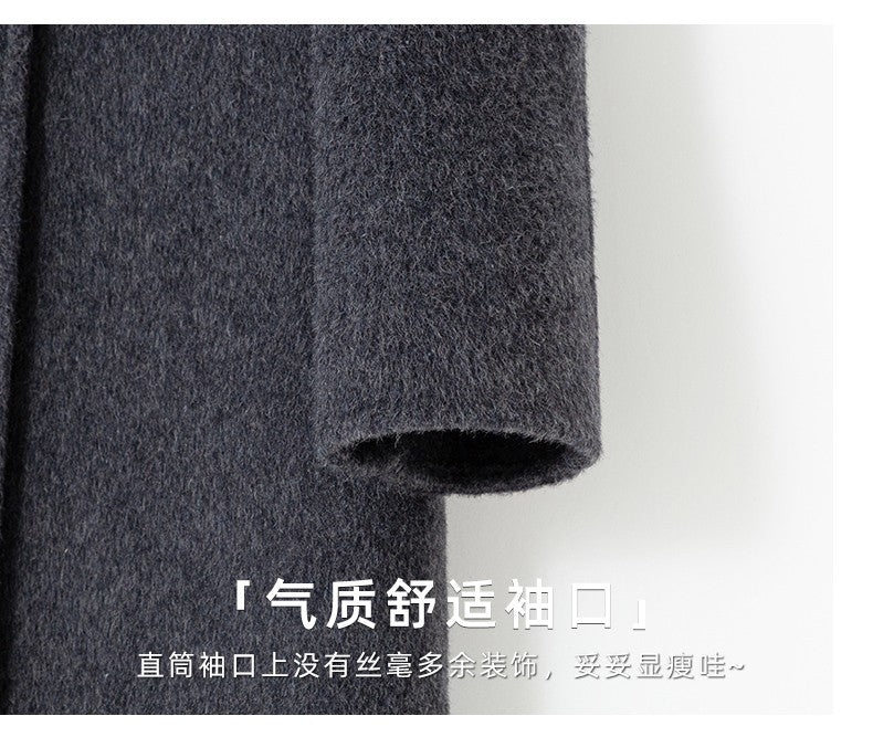 Grey Double-sided Cashmere Coat For women Slim For Autumn Winter New Winter High-end Temperament Thick Woolen Coats With belt