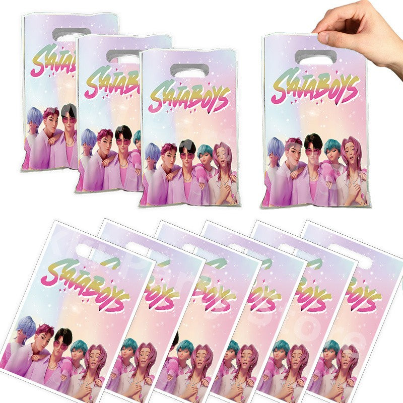 Kpop Demon Hunters Sacolas de Festa 16.5*25cm Sajaboys Sacola de Doces Sacola de Brindes Suprimentos de Festa de Aniversário Decorações Presente para Meninas Lembrancinhas de Festa