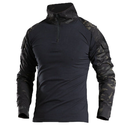 Men's Outdoor Long Sleeve Combat Shirt Cargo 1/4 Zipper Ripstop Cotton Tactical Shirts US Army Camoufalge Airsoft Clothing