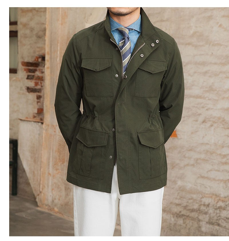 Three Spring and Summer Light Vertical Collar Waist Half Hanging M65 British Jacket Men's Retro Hunting Wear Waterproof Jacket