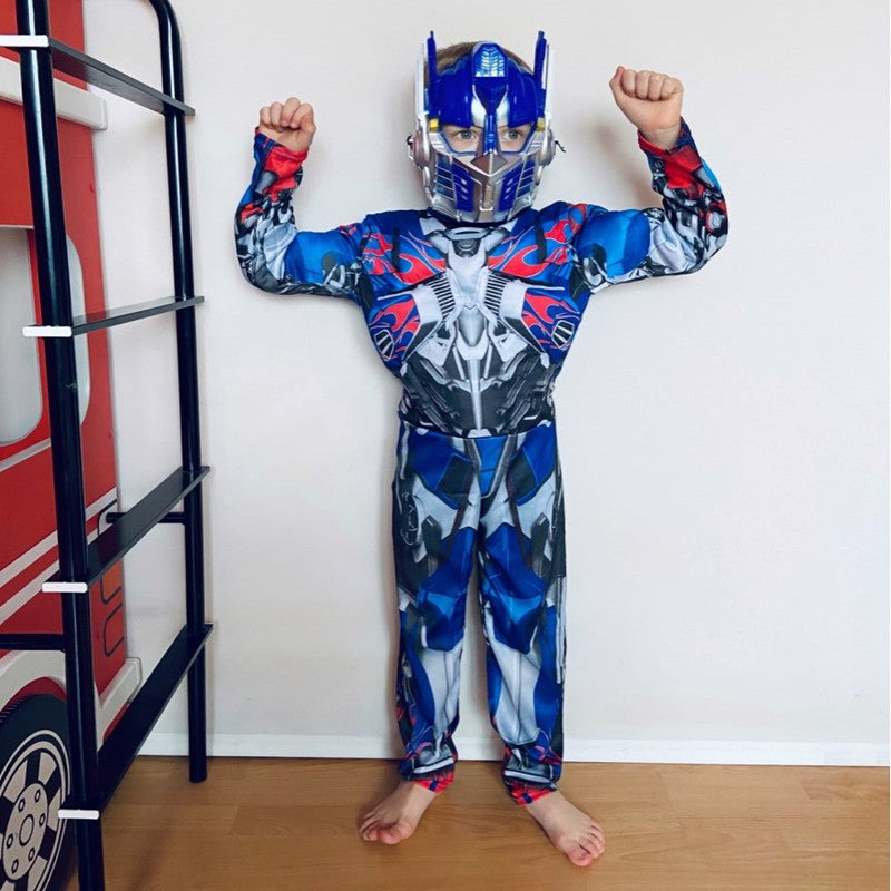 Optimus Prime Superhero Kids Movie Character Bumblebee Fantasy Muscle Costume Boys Girls Halloween Mask Jumpsuit