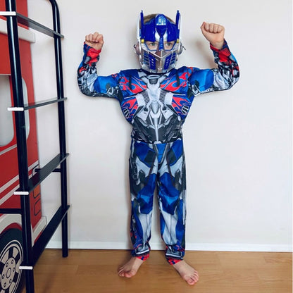 Optimus Prime Superhero Kids Movie Character Bumblebee Fantasy Muscle Costume Boys Girls Halloween Mask Jumpsuit