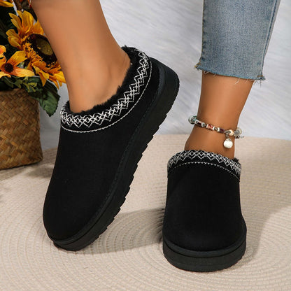 Women's Plush Lined Warm Slippers, Comfortable Winter Snow Shoes, Closed Toe Slip On Backless Indoor Outdoor Slippers