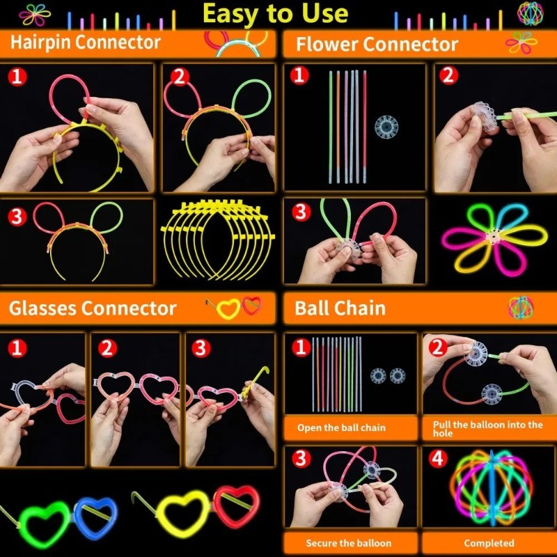 50/100PCS Glow Stick Set with 17 Accessories DIY Perfect for Vibrant Party Supplies for Concert Halloween Festivals Events? Part