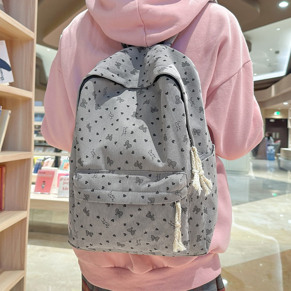 Mochila de Veludo Cotelê Outono Inverno Nova Mochila de Grande Capacidade para Aulas, Deslocamento, Mochila Versátil, Mochila de Viagem ao Ar Livre