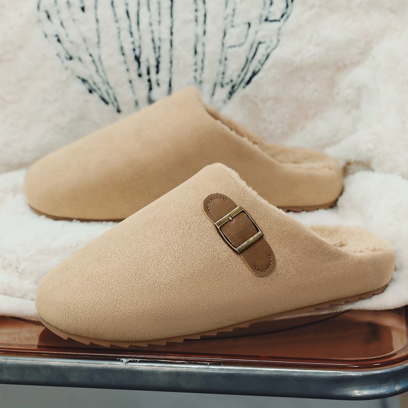 2025 New Unisex Winter Home Slippers Fashion Buckle Design Warm Fleece Lined Non - Slip Indoor Comfort Slippers New Arrival