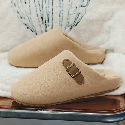 2025 New Unisex Winter Home Slippers Fashion Buckle Design Warm Fleece Lined Non - Slip Indoor Comfort Slippers New Arrival