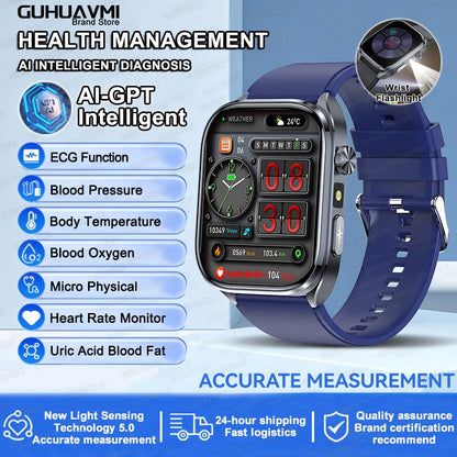 2025 Novo Smartwatch Masculino AI Diagosis ECG Saúde Pressão Arterial Lipídio Ácido Úrico AI-GPT Respostas Inteligentes Saúde Smartwatch Para Homens
