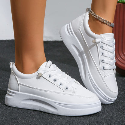 Tênis Feminino Branco de Outono com Cadarço, Sola Grossa, Casual, Antiderrapante, para Caminhada ao Ar Livre, Calçados Esportivos, Sapatos Femininos