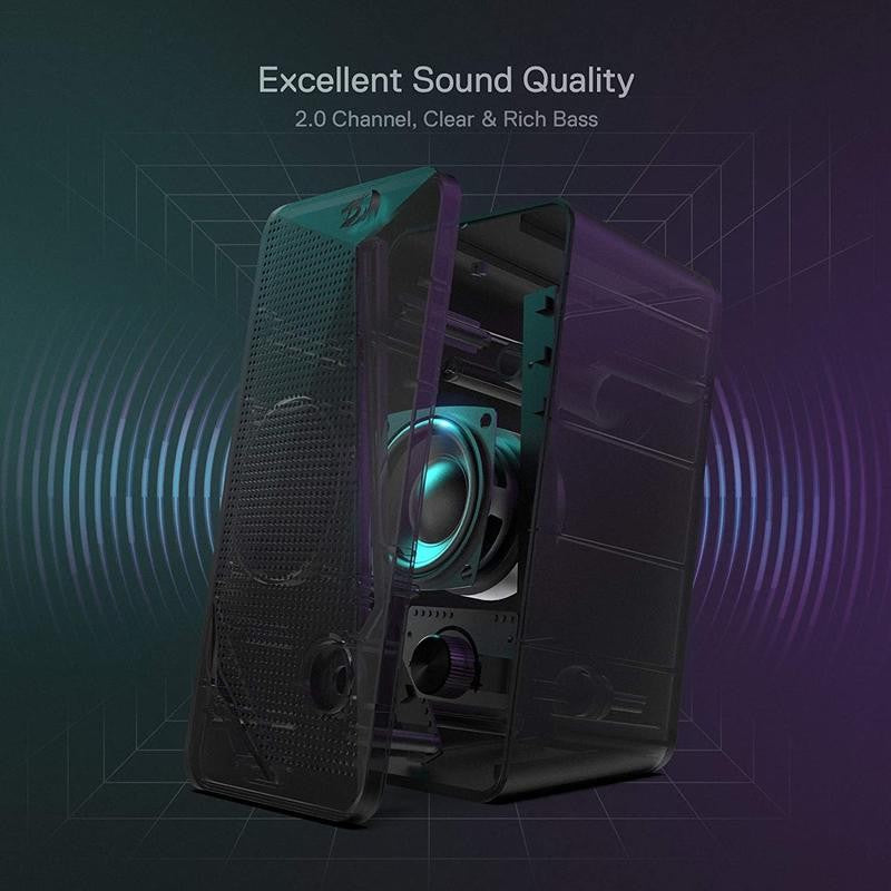 Redragon GS510 Waltz RGB Desktop Speakers, alto-falantes estéreo 2.0 para PC com 4 modos de retroiluminação LED coloridos, aprimorado