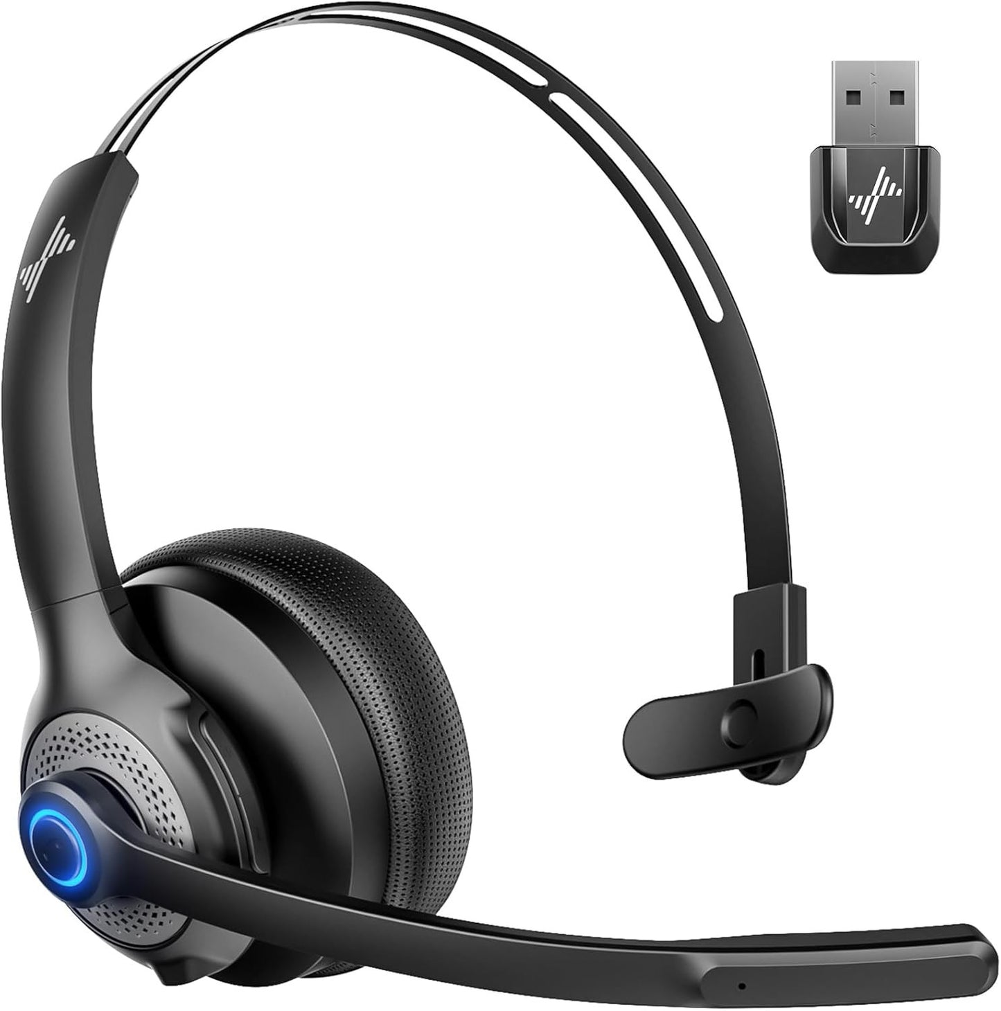 JIAMQISHI Bluetooth 5.2 Wireless Headset with Mic for Work Clear Call Mic Mute USB Dongle Applicable To PC,Laptop,Zoom,Office