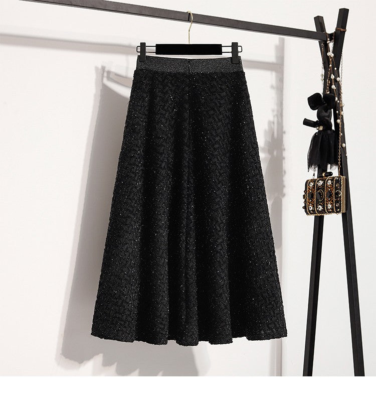 plus Size Women's High Waist A-Line Long Skirt Casual Versatile Glitter Wool Blend f Body Skirt for Full Figured Ladies