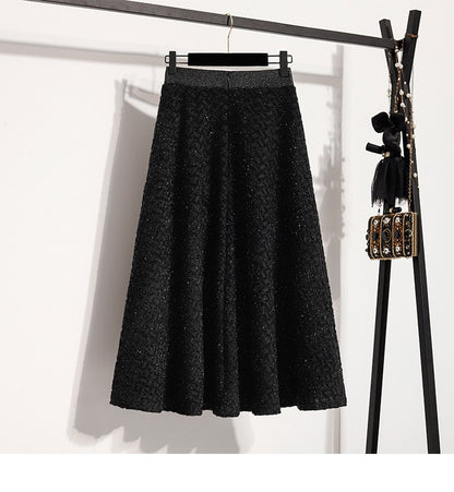 plus Size Women's High Waist A-Line Long Skirt Casual Versatile Glitter Wool Blend f Body Skirt for Full Figured Ladies